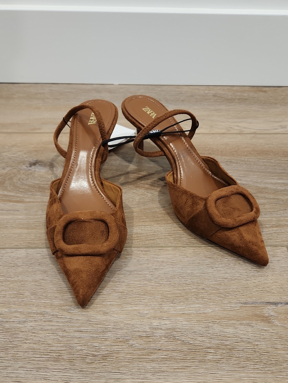 ZARA Brown Suede Pointed Buckle Slingback Heels Size 39 BNWT